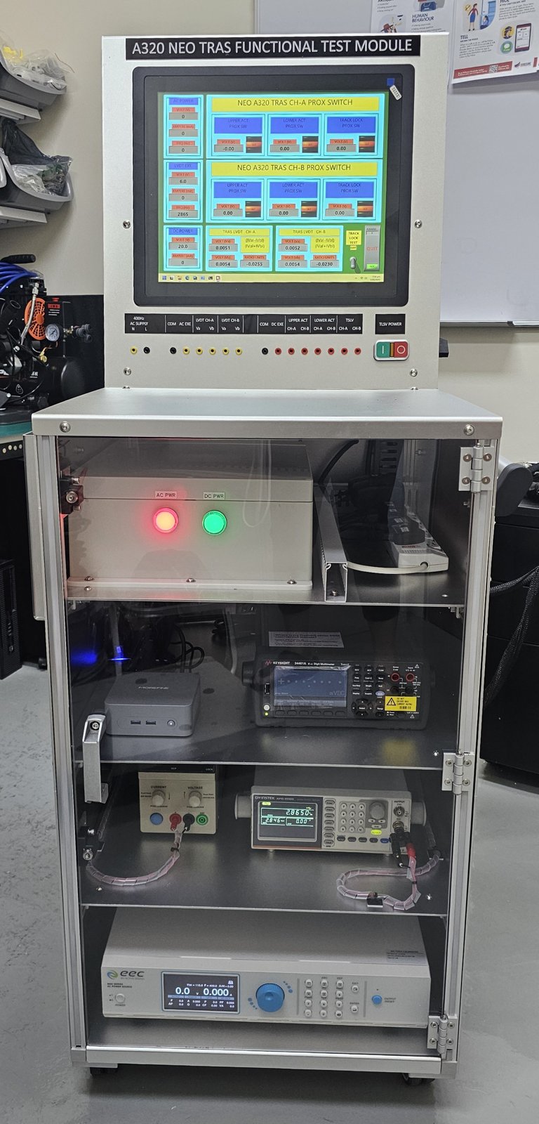 A320 Neo functional test module — full rack