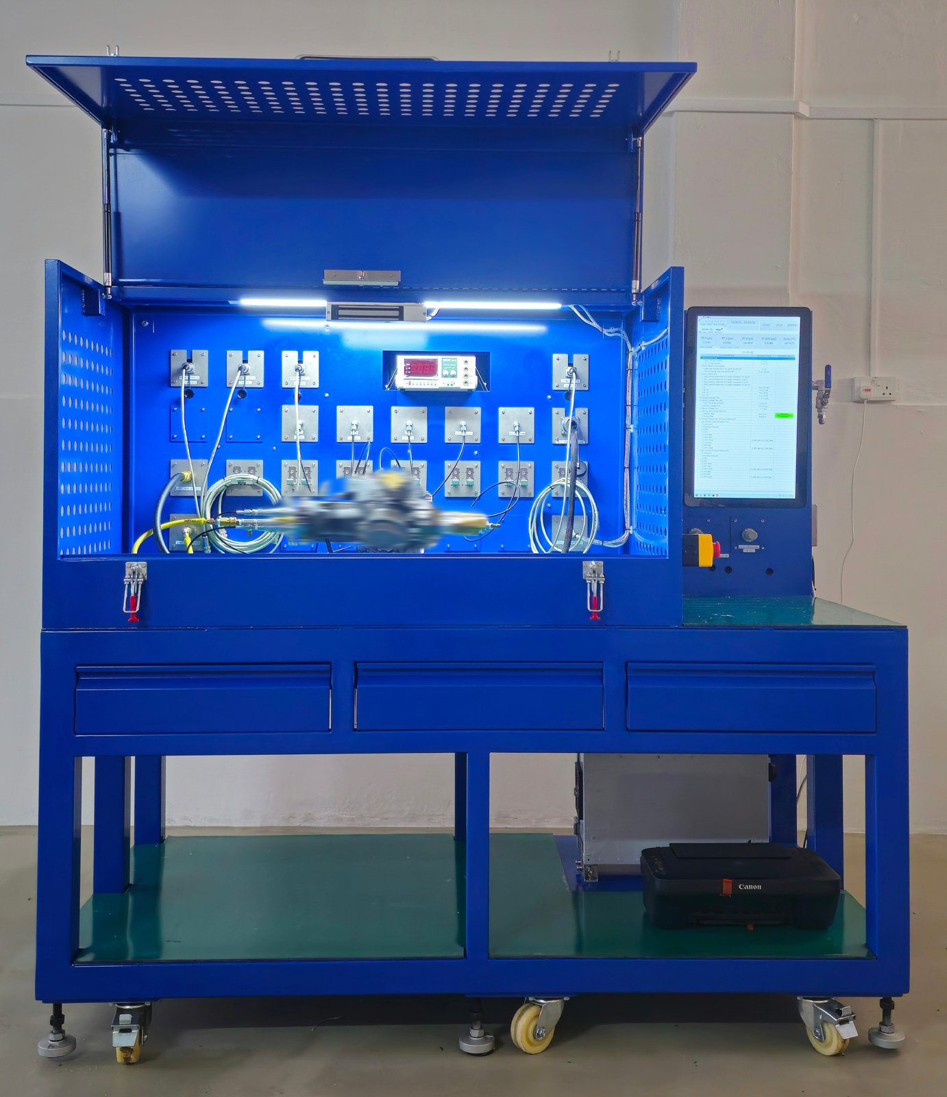 Static test bench — fully enclosed automated rig